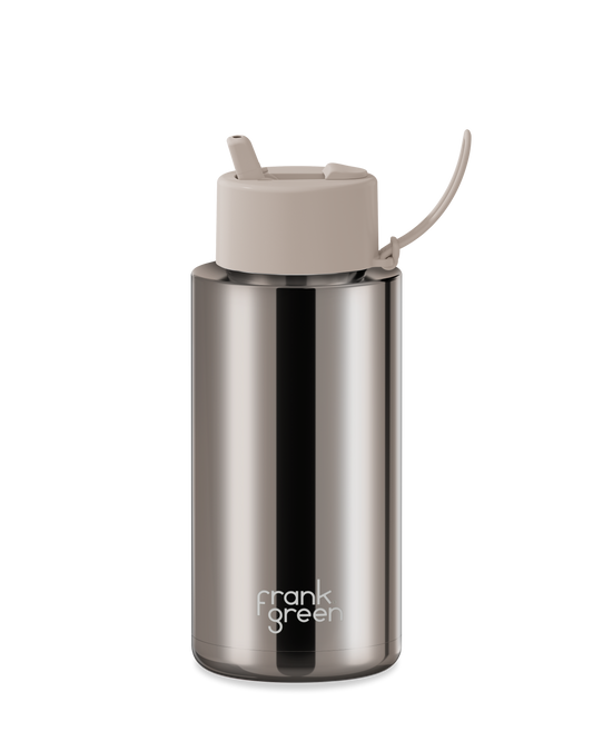 34oz Chrome Bottle with Flip Straw Lid