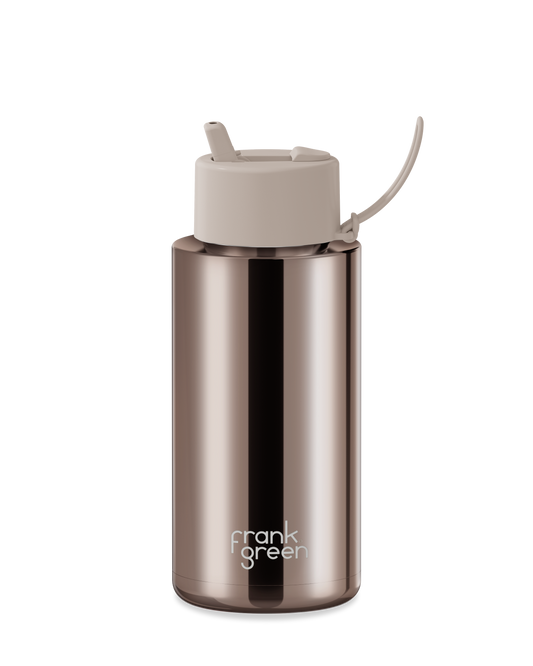 34oz Chrome Bottle with Flip Straw Lid
