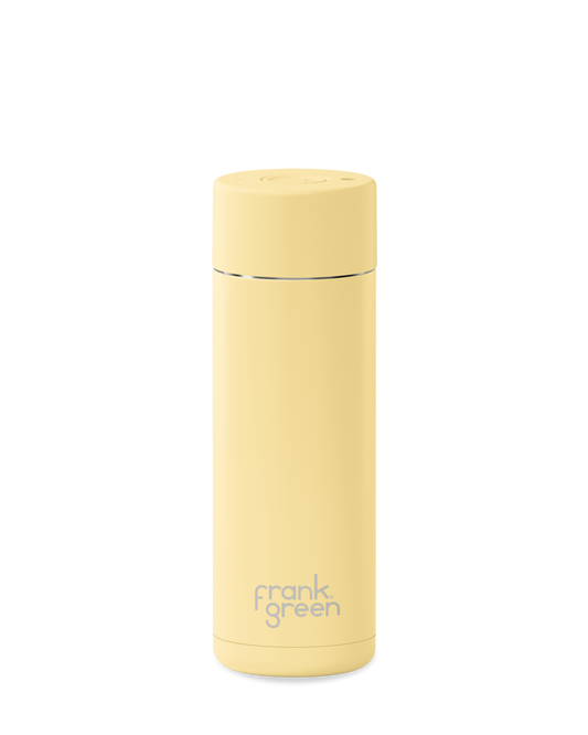 20oz reusable water bottle with Button Lid in Buttermilk