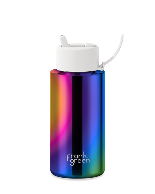 34oz Chrome Bottle with Flip Straw Lid