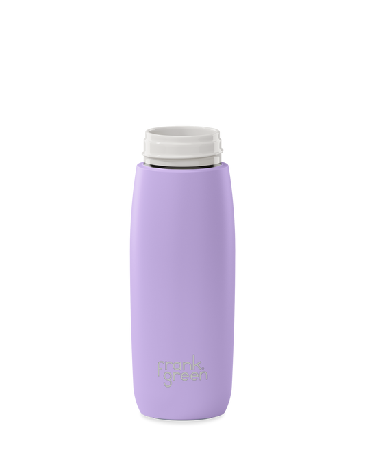 A lavender purple 20oz frank green Edition II water bottle base with a white threaded neck and the 'frank green' logo near the bottom, shown without a lid on a plain white background.