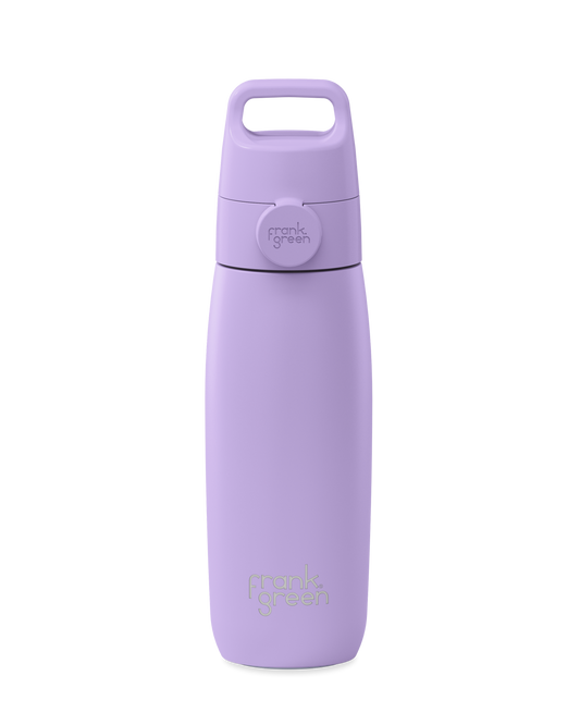 Chrome Silver | 20oz frank green reusable water bottle with a grip handle lid
