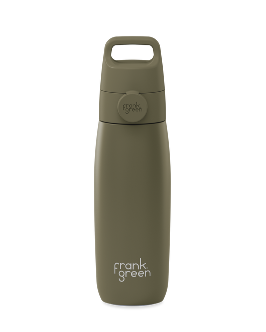 Bubblegum | 20oz frank green reusable water bottle with a grip handle lid