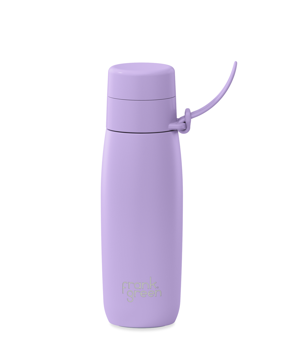 A lavender 20oz insulated water bottle with a thermal lid and carry strap.