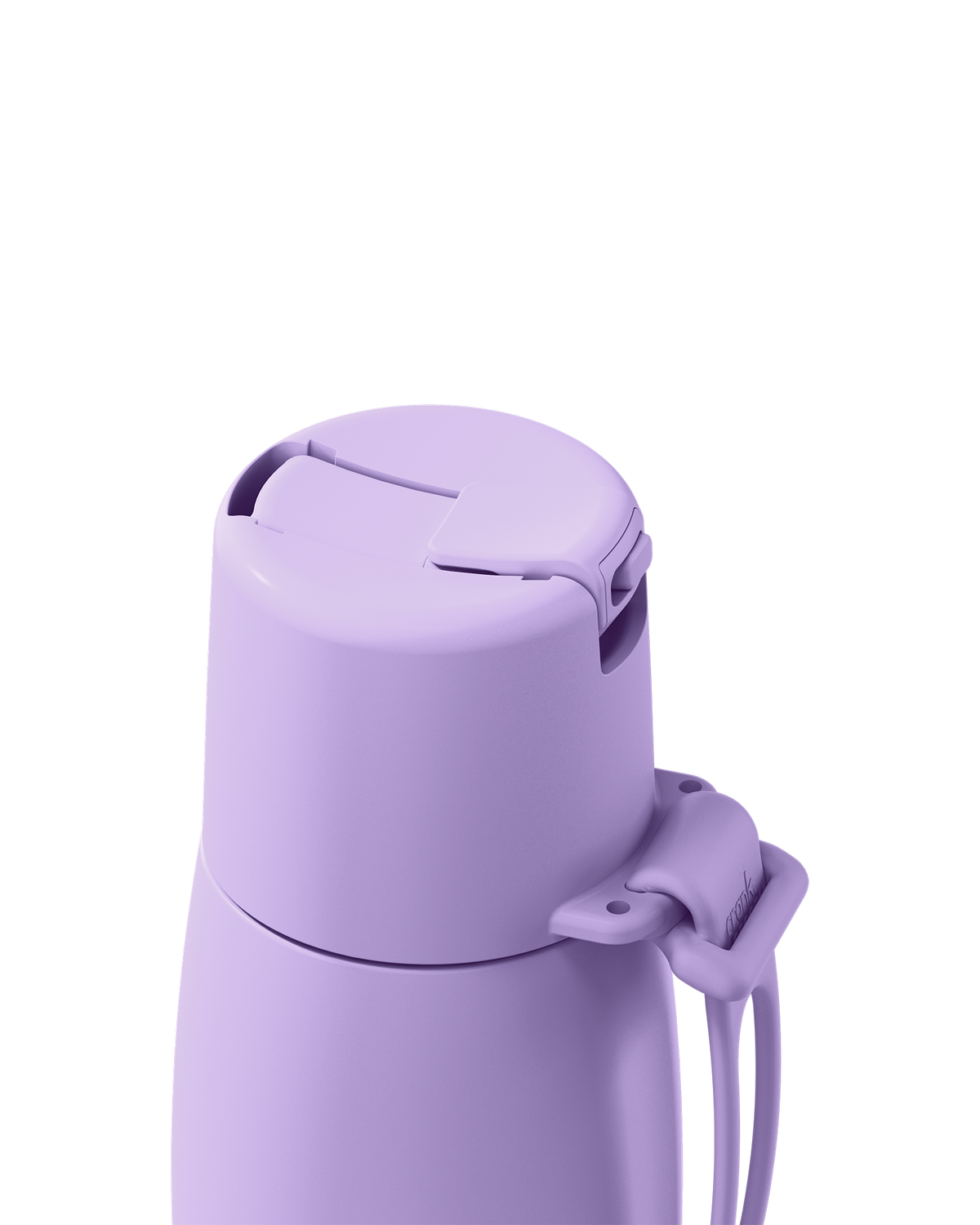 Close-up of a light purple insulated bottle lid with a carrying loop, shown on a plain white background.